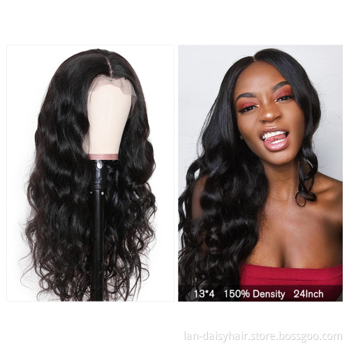 Brazilian Virgin Human Hair Body Wave  Lace Frontal Wig 13x4 Transparent 150% HD Lace Closure Wig For Women In Wholesale